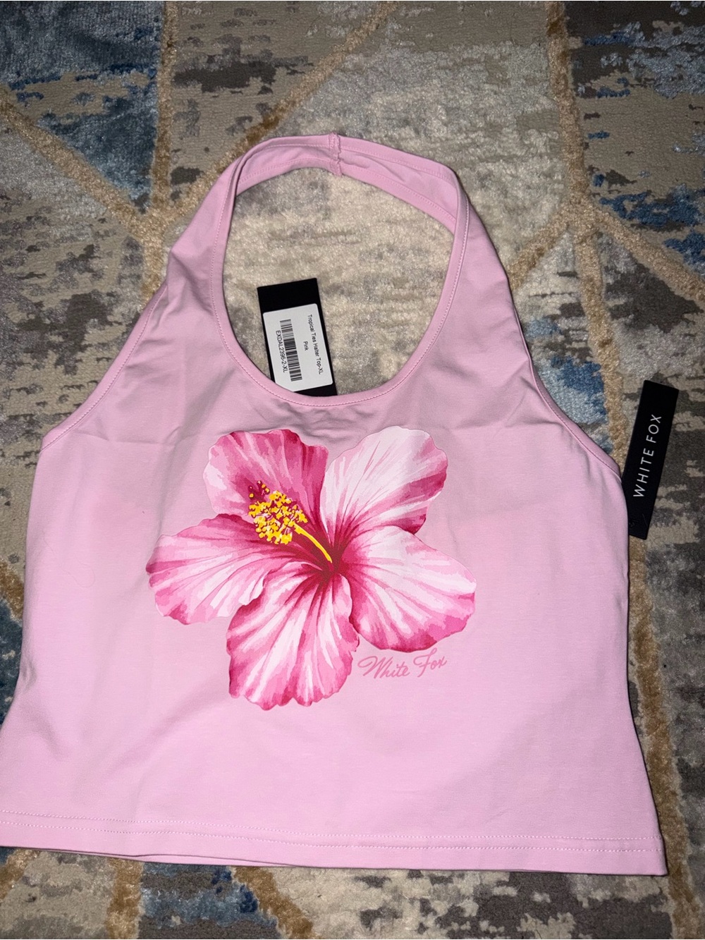 White Fox Boutique Pink Floral Halter Crop Tank